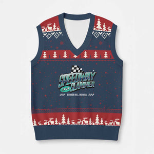 Speedway Slammer 2025 V-Neck Knit Sweater Vest Bunker Hill Indiana TS02 Navy Red Print Your Wear