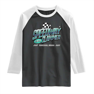 Speedway Slammer 2025 Raglan Shirt Bunker Hill Indiana TS02 Black White Print Your Wear