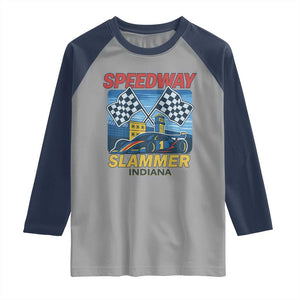 Speedway Slammer 2025 Raglan Shirt Indiana Alcatraz Vintage Racing Graphic TS02 Sport Gray Navy Print Your Wear