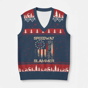 Speedway Slammer 2025 V-Neck Knit Sweater Vest We The People Patriotic Distressed American Flag TS02 Navy Red Print Your Wear