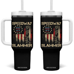 Speedway Slammer 2025 Tumbler With Handle We The People Patriotic Distressed American Flag TS02 One Size: 40 oz Black Print Your Wear