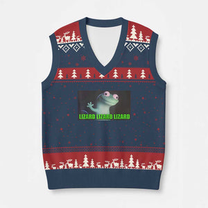 Funny Lizard Lizard Lizard V-Neck Knit Sweater Vest Weirdcore Gecko Meme TS02 Navy Red Print Your Wear