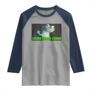 Funny Lizard Lizard Lizard Raglan Shirt Weirdcore Gecko Meme TS02 Sport Gray Navy Print Your Wear
