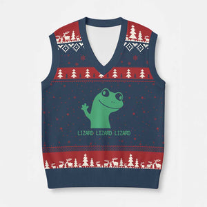 Funny Lizard Lizard Lizard V-Neck Knit Sweater Vest Weirdcore Gecko Reptile Meme TS02 Navy Red Print Your Wear