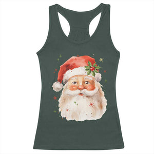 Retro Vintage Christmas Santa Claus Face Xmas Old Fashioned Racerback Tank Top TS02 Dark Forest Green Print Your Wear