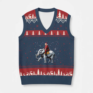 Santa Trump Riding Elephant Xmas V-Neck Knit Sweater Vest He Won 4t7h President Republican Xmas TS02 Navy Red Print Your Wear
