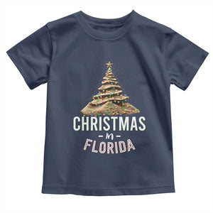 Christmas In Florida Baby Shirt Sand Xmas Tree Lights Family Vacation TS02 Navy Print Your Wear