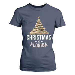 Christmas In Florida T Shirt For Women Sand Xmas Tree Lights Family Vacation TS02 Navy Print Your Wear