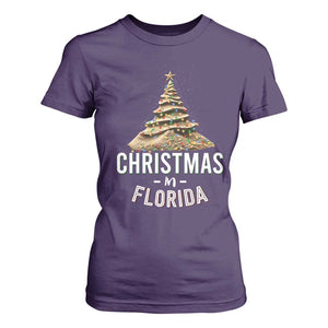 Christmas In Florida T Shirt For Women Sand Xmas Tree Lights Family Vacation TS02 Purple Print Your Wear