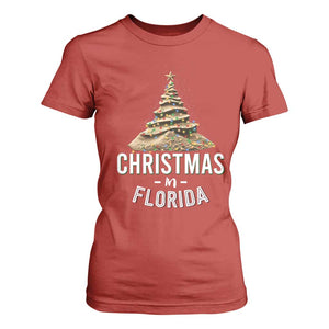 Christmas In Florida T Shirt For Women Sand Xmas Tree Lights Family Vacation TS02 Red Print Your Wear
