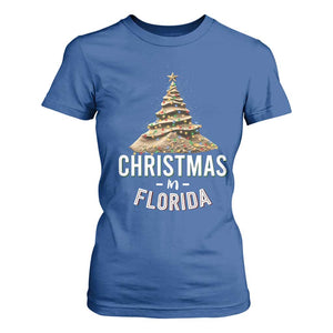 Christmas In Florida T Shirt For Women Sand Xmas Tree Lights Family Vacation TS02 Royal Blue Print Your Wear