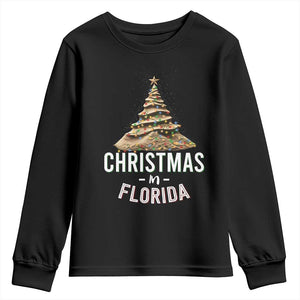 Christmas In Florida Youth Sweatshirt Sand Xmas Tree Lights Family Vacation TS02 Black Print Your Wear