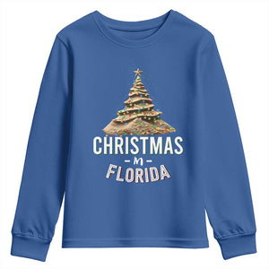 Christmas In Florida Youth Sweatshirt Sand Xmas Tree Lights Family Vacation TS02 Royal Blue Print Your Wear