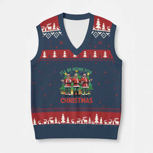 Xmas Trump V-Neck Knit Sweater Vest I'll Be Home For Xmas Donald Santa TS02 Navy Red Print Your Wear