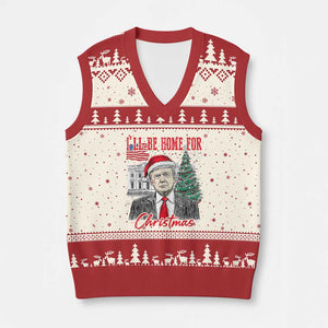 Xmas Trump V-Neck Knit Sweater Vest I'll Be Home For Xmas Retro Vintage TS02 Beige Red Print Your Wear