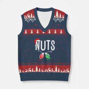 Xmas Matching Couple V-Neck Knit Sweater Vest Chestnuts Xmas Funny Nuts TS02 Navy Red Print Your Wear