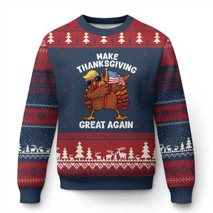 Make Thanksgiving Great Again Ugly Christmas Sweater Dabbing Turkey Trump American Flag TS02 Navy Red Print Your Wear