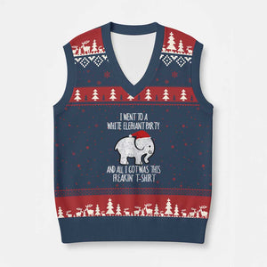 Funny White Elephant Xmas V-Neck Knit Sweater Vest I Went To A White Party And Got This Gift Exchange TS02 Navy Red Print Your Wear