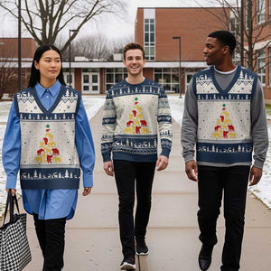 South Africa Elephant Xmas Tree V-Neck Knit Sweater Vest Safari Animals Xmas TS02 Beige Navy Print Your Wear