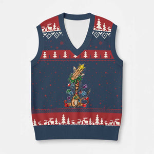 Giraffe Xmas Tree V-Neck Knit Sweater Vest Funny Xmas Giraffes Lover Gift TS02 Navy Red Print Your Wear