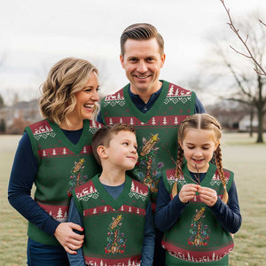 Giraffe Xmas Tree V-Neck Knit Sweater Vest Funny Xmas Giraffes Lover Gift TS02 Red Green Print Your Wear