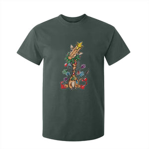 Giraffe Christmas Tree T Shirt For Kid Funny Xmas Giraffes Lover Gift TS02 Dark Forest Green Print Your Wear