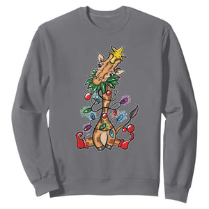Giraffe Christmas Tree Sweatshirt Funny Xmas Giraffes Lover Gift TS02 Charcoal Print Your Wear