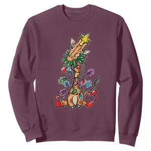 Giraffe Christmas Tree Sweatshirt Funny Xmas Giraffes Lover Gift TS02 Maroon Print Your Wear