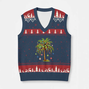 Xmas Palm Tree V-Neck Knit Sweater Vest Xmas Lights Tropical Hawaiian Holidays TS02 Navy Red Print Your Wear