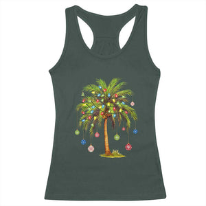 Christmas Palm Tree Racerback Tank Top Xmas Lights Tropical Hawaiian Holidays TS02 Dark Forest Green Print Your Wear