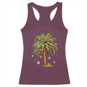 Christmas Palm Tree Racerback Tank Top Xmas Lights Tropical Hawaiian Holidays TS02 Maroon Print Your Wear