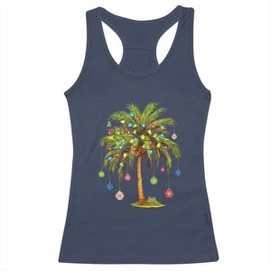 Christmas Palm Tree Racerback Tank Top Xmas Lights Tropical Hawaiian Holidays TS02 Navy Print Your Wear