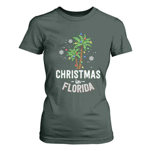 Christmas In Florida T Shirt For Women Deck The Palm Trees Xmas Matching Family Vacation TS02 Dark Forest Green Print Your Wear