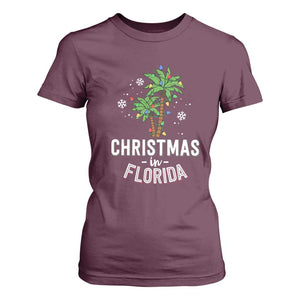 Christmas In Florida T Shirt For Women Deck The Palm Trees Xmas Matching Family Vacation TS02 Maroon Print Your Wear