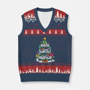 Tropical Hawaiian Xmas V-Neck Knit Sweater Vest Mele Kalikimaka Palm Tree Xmas in Hawaii TS02 Navy Red Print Your Wear