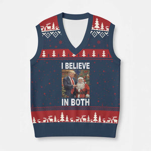 Funny Xmas Trump And Santa V-Neck Knit Sweater Vest I Believe In Both TS02 Navy Red Print Your Wear
