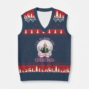 Xmas Trump V-Neck Knit Sweater Vest I'll Be Home For Xmas Retro Vintage Pink Coquette Bow TS02 Navy Red Print Your Wear
