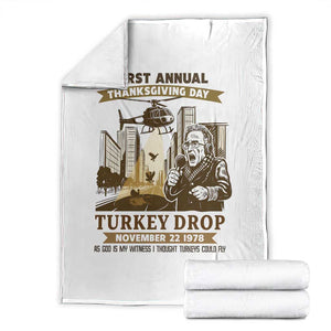 Vintage Thanksgiving Turkey Drop Throw Blanket Funny 1978 Helicopter Scene Classic TV Moment TS02 White Print Your Wear