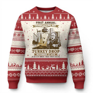 Vintage Thanksgiving Turkey Drop Ugly Christmas Sweater Funny 1978 Helicopter Scene Classic TV Moment - Print Your Wear