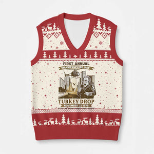 Vintage Thanksgiving Turkey Drop V-Neck Knit Sweater Vest Funny 1978 Helicopter Scene Classic TV Moment TS02 Beige Red Print Your Wear
