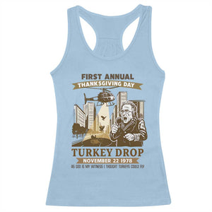 Vintage Thanksgiving Turkey Drop Racerback Tank Top Funny 1978 Helicopter Scene Classic TV Moment TS02 Light Blue Print Your Wear