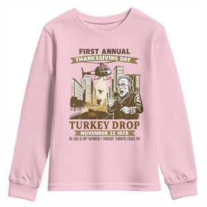 Vintage Thanksgiving Turkey Drop Youth Sweatshirt Funny 1978 Helicopter Scene Classic TV Moment TS02 Light Pink Print Your Wear