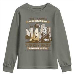 Vintage Thanksgiving Turkey Drop Youth Sweatshirt Funny 1978 Helicopter Scene Classic TV Moment TS02 Military Green Print Your Wear