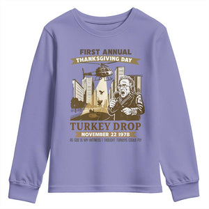 Vintage Thanksgiving Turkey Drop Youth Sweatshirt Funny 1978 Helicopter Scene Classic TV Moment TS02 Violet Print Your Wear