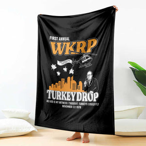 WKRP Turkey Drop with Les Nessman Throw Blanket Retro Thanksgiving Humor for Classic TV Fans TS02 Print Your Wear