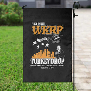 WKRP Turkey Drop with Les Nessman Garden Flag Retro Thanksgiving Humor for Classic TV Fans TS02 Print Your Wear