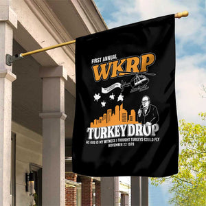 WKRP Turkey Drop with Les Nessman Garden Flag Retro Thanksgiving Humor for Classic TV Fans TS02 Print Your Wear