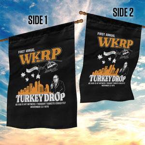 WKRP Turkey Drop with Les Nessman Garden Flag Retro Thanksgiving Humor for Classic TV Fans TS02 Print Your Wear