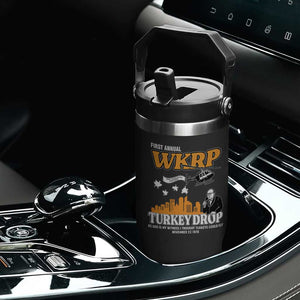 WKRP Turkey Drop with Les Nessman Flip Straw Tumbler Retro Thanksgiving Humor for Classic TV Fans TS02 Print Your Wear