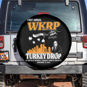 WKRP Turkey Drop with Les Nessman Spare Tire Cover Retro Thanksgiving Humor for Classic TV Fans TS02 No hole Black Print Your Wear